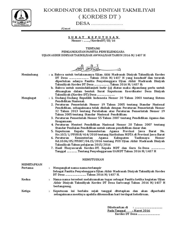 Trempiagam pendirian madrasah swastaari kementrian agamarill. Contoh Sk Panitia Uamdt Pdf