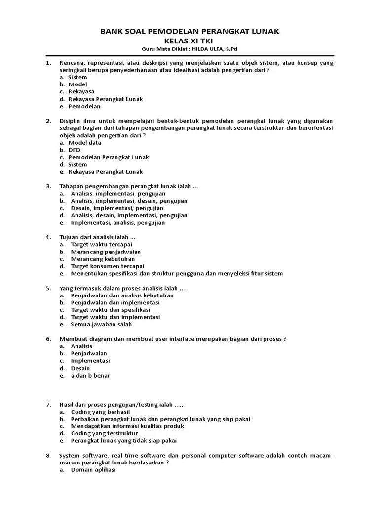 Mts nurul yaqin mata pelajaran : Download Soal Pemodelan Perangkat Lunak Kelas Xi
