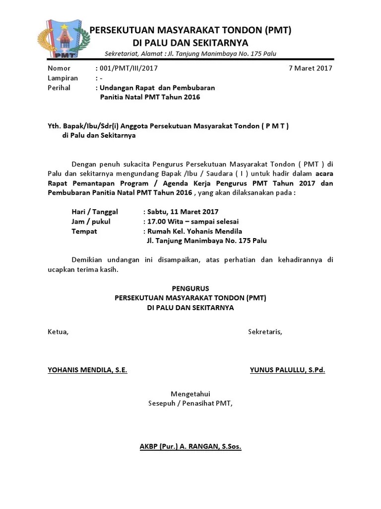 Saya bersyukur kepercayan oleh ikatan kepada saya. Contoh Undangan Rapat Panitia Natal - Guru Paud