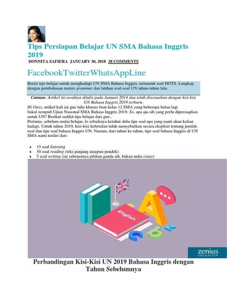 Babat habis un bahasa inggris sma, cara jitu sukses un dengan mudah isbn: Tips Persiapan Belajar Un Sma Bahasa Inggris 2019 Pdf