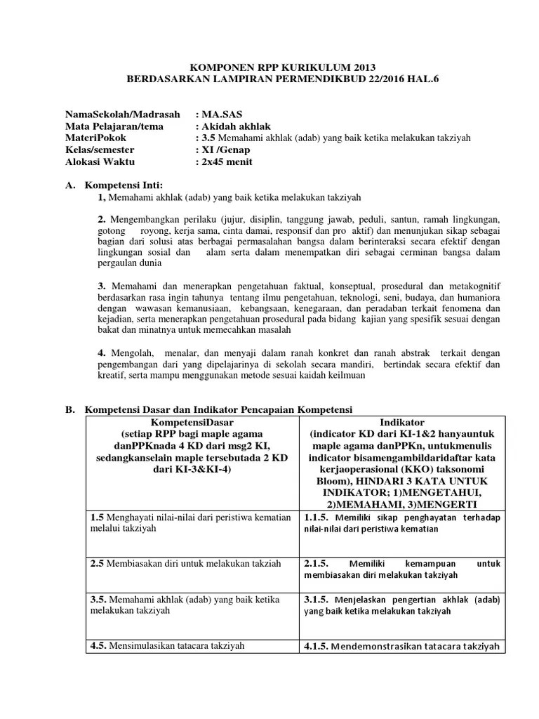 KD 10. Genap RPP K-13 MA Akidah Akhlak XI | PDF