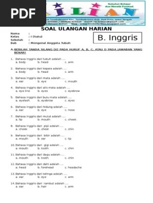 Alwia nur aulia penerbit arc media jual soal bahasa inggris kelas 1 sd arc media. Soal Ulangan Bahasa Inggris Kelas 1 Sd Bab Mengenal Anggota Tubuh Kelas 1 Sd Pdf