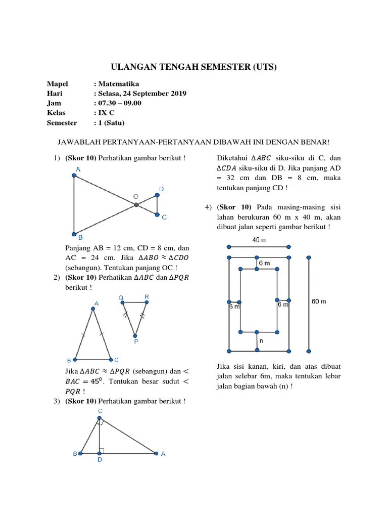 Perhatikan gambar berikut ini pada gambar di atas, de // ab. Soal Pts Matematika Kelas 9 Pdf