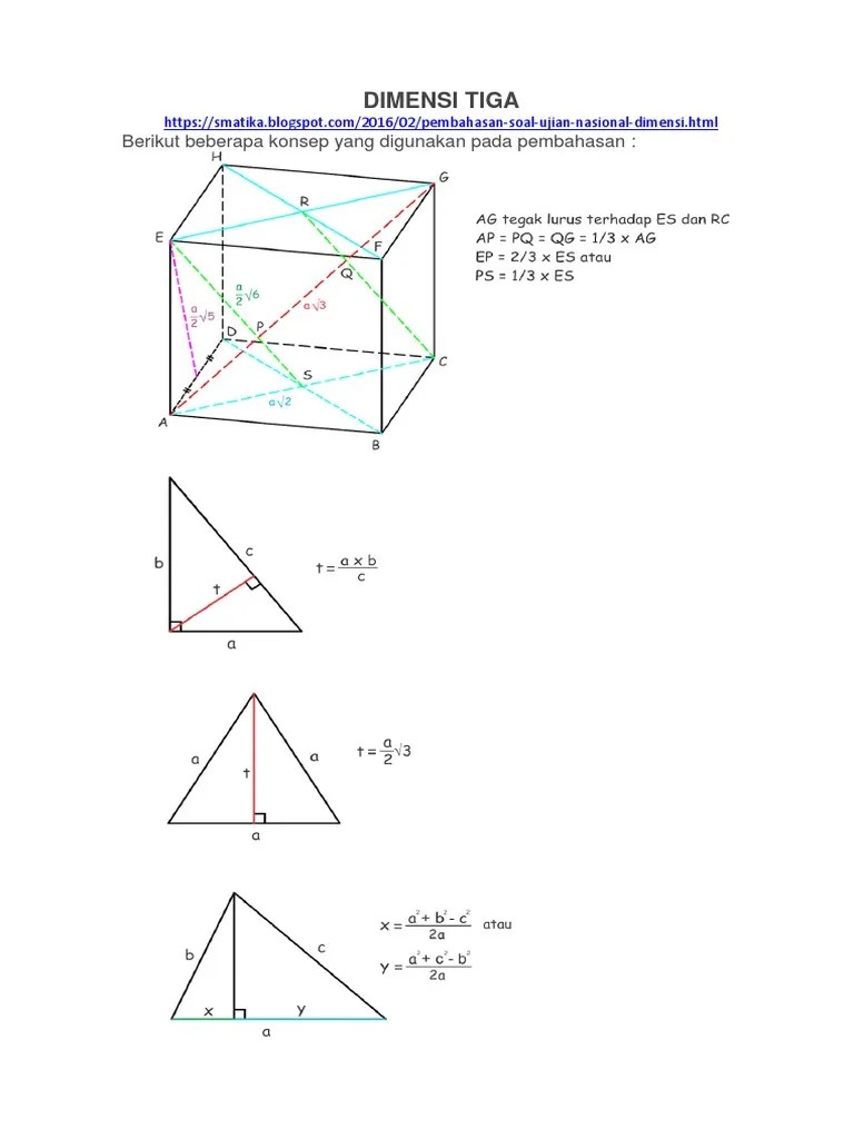 Tentukan a panjang diagonal bidang sisi kubus. Dimensi Tiga Soal Dan Pembahasan Pdf
