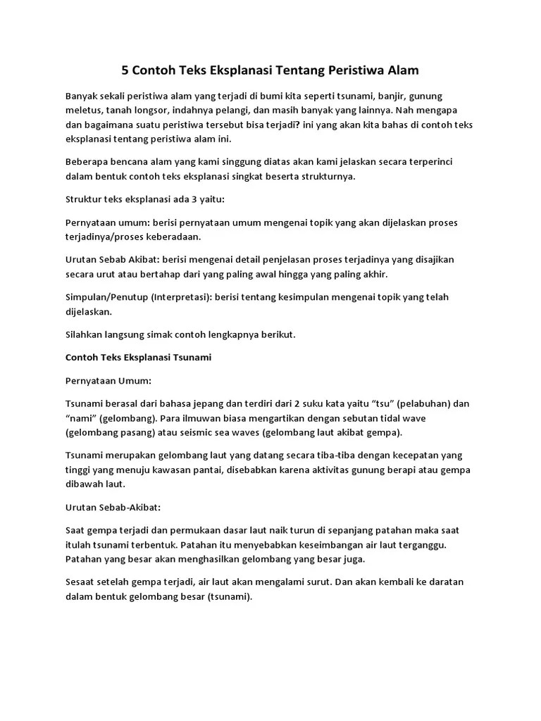 5 Contoh Teks Eksplanasi Tentang Peristiwa Alam | PDF