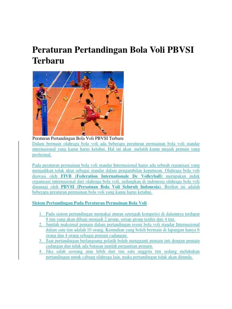 Peraturan Pertandingan Bola Voli PBVSI Terbaru | PDF