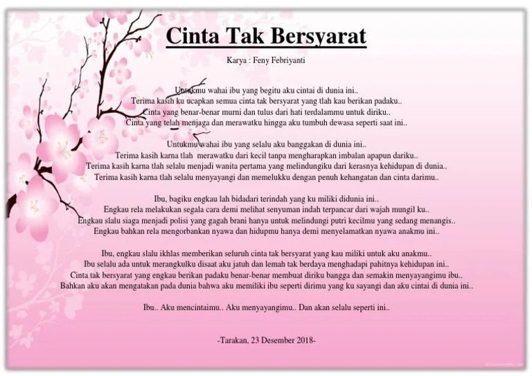 Puisi tentang ikhlas yang tidak pernah sempurna karya khoirul triann. Puisi Cinta Tak Bersyarat Pdf