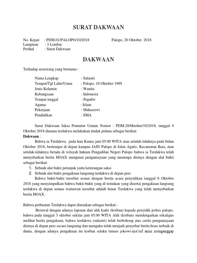 Yang masih termasuk dalam daerah hukum pengadilan negeri bandung 'menguasai,. Contoh Surat Dakwaan Pdf