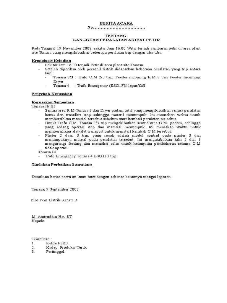 BERITA ACARA Kerusakan Petir | PDF