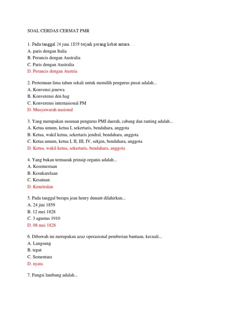 Contoh Soal Pertolongan Pertama Wira Beserta Jawabannya