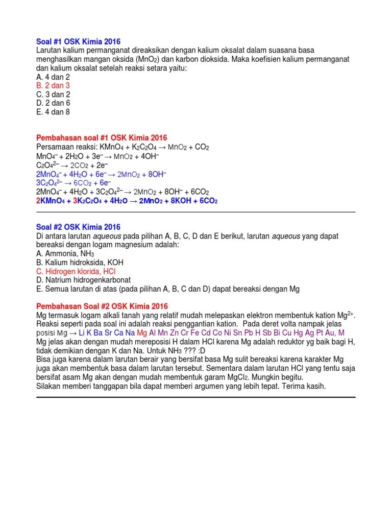 Sabahat sekalian, bapak/ibu guru dan siswa/i sma, saya akan share soal dan pembahasan osk 2016 bidang kimia yang bisa dijadikan sebagai . Olimpia De Pdf