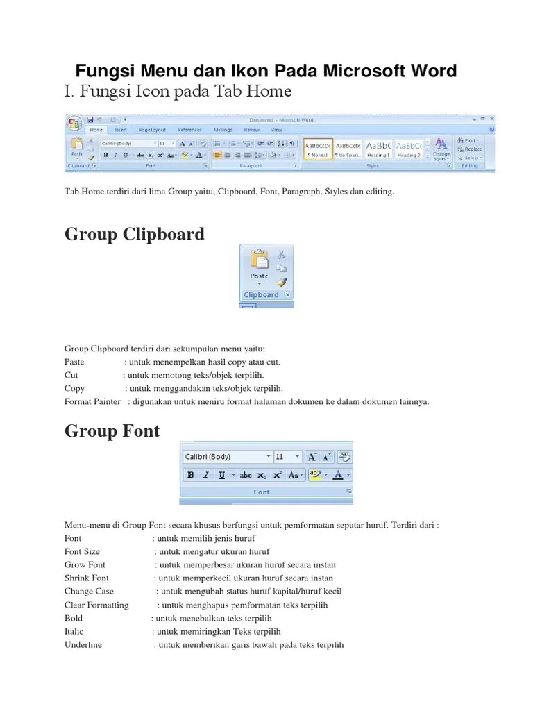 Fungsi Menu Dan Ikon Pada Microsoft Word | PDF