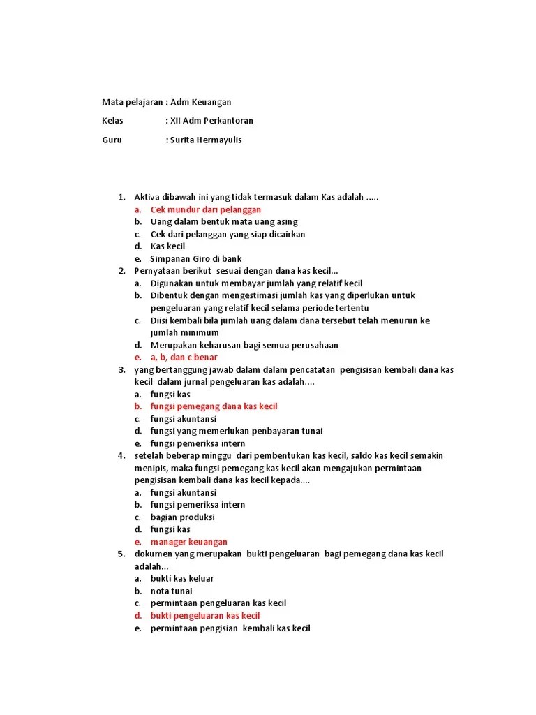 Soal2 Kas Kecil (Adm Keuangan Xii AP) | PDF