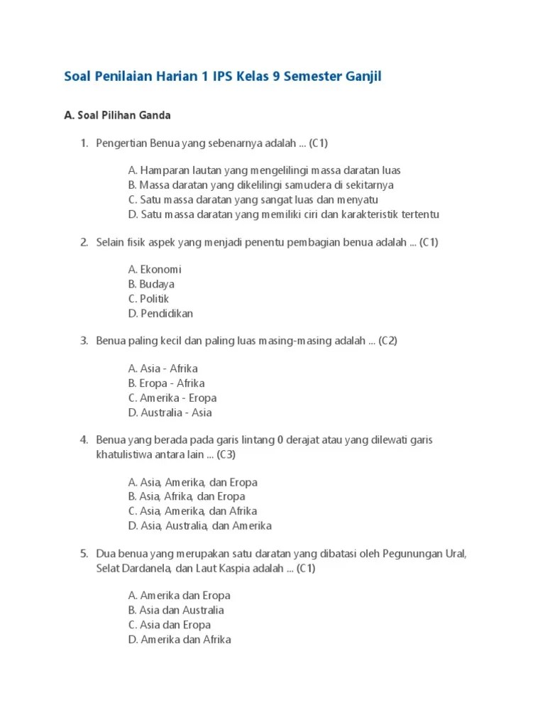 Kompetensi dasar materi indikator soal no soal contoh instrumen/butir soal soal. Soal Penilaian Harian 1 Ips Kelas 9 Semester Ganjil Pdf