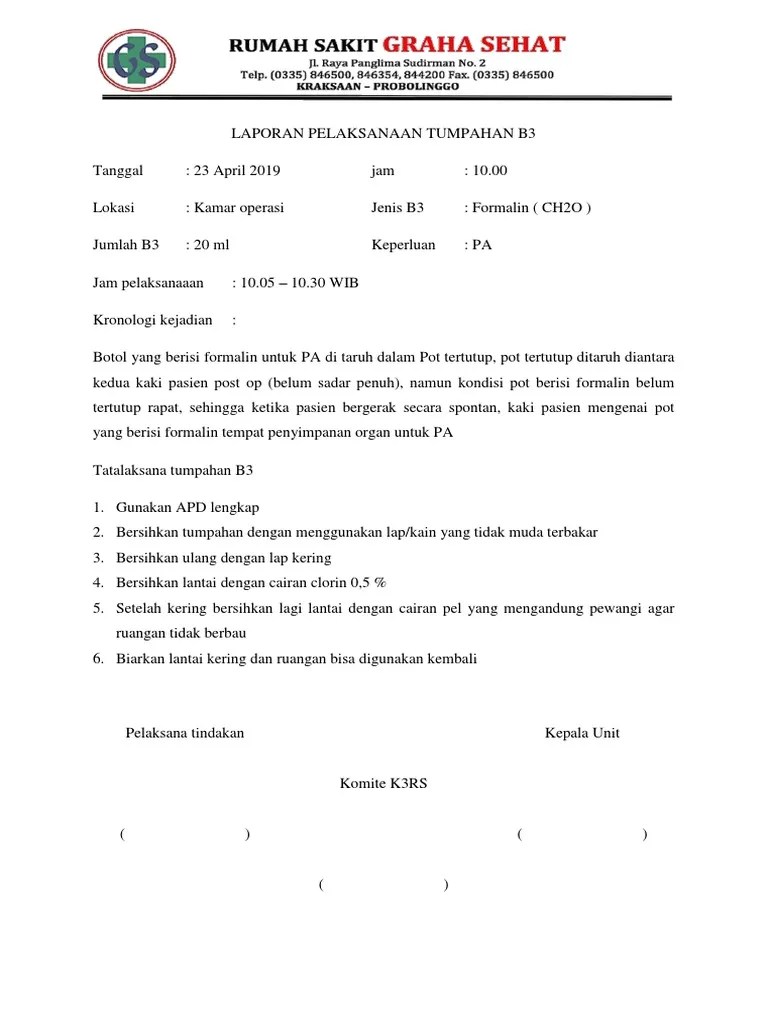Sop 37 limbah b3 (hazardous waste). Laporan Pelaksanaan Tumpahan B3