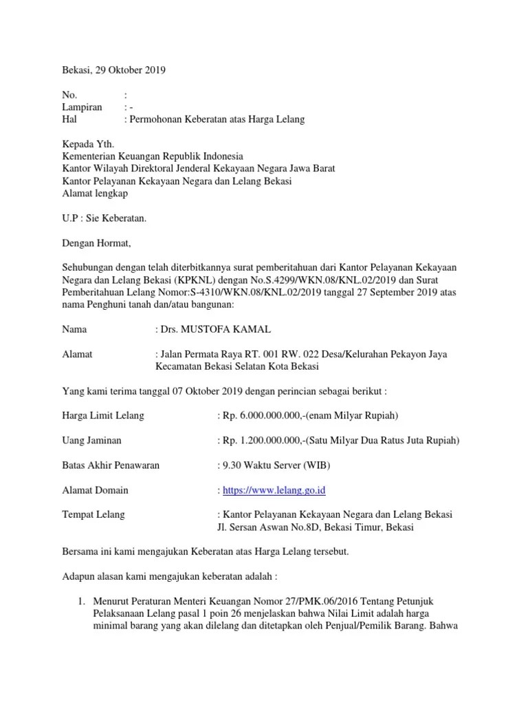 Contoh Surat Keberatan Harga-Lelang | PDF