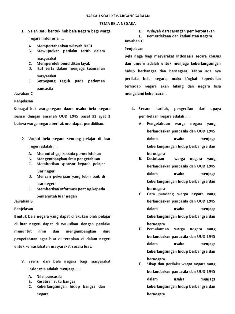 Naskah Soal Kewarganegaraan Tema Bela Negara | PDF