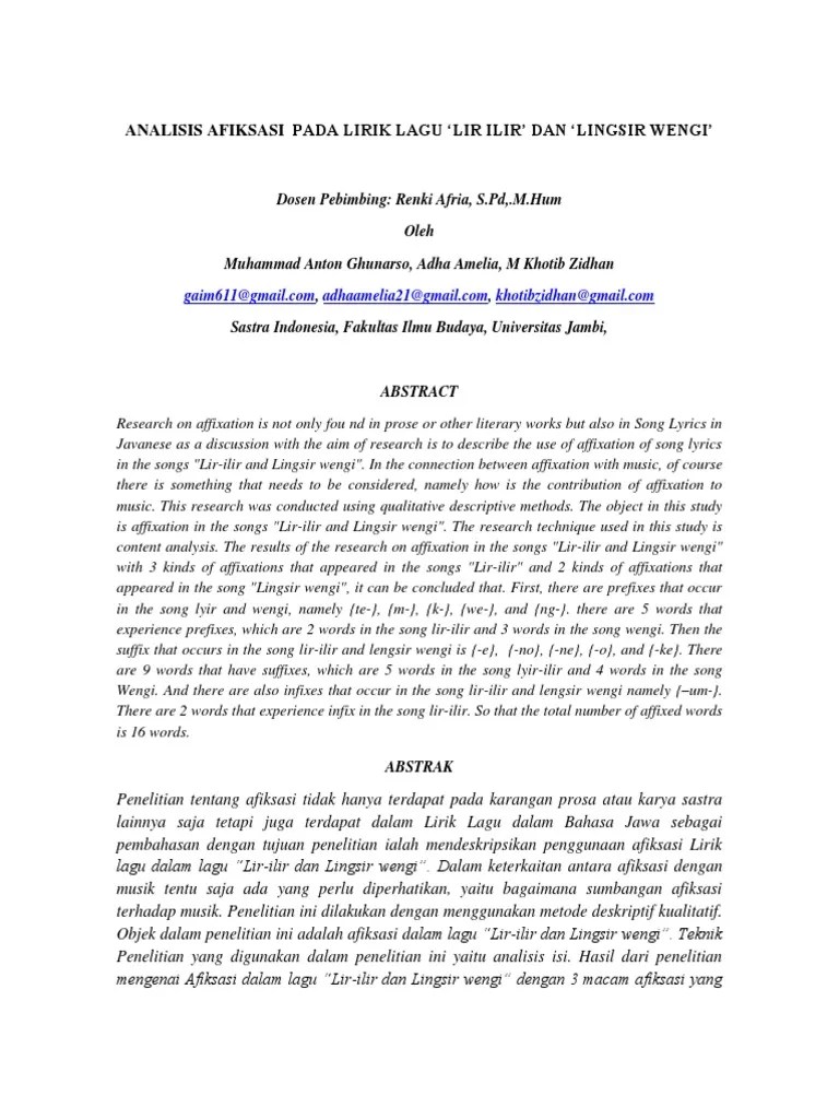 Jurnal Analisis Bahasa Jawa Dalam Lagu Lir Ilir | PDF | Linguistic Typology  | Indonesia