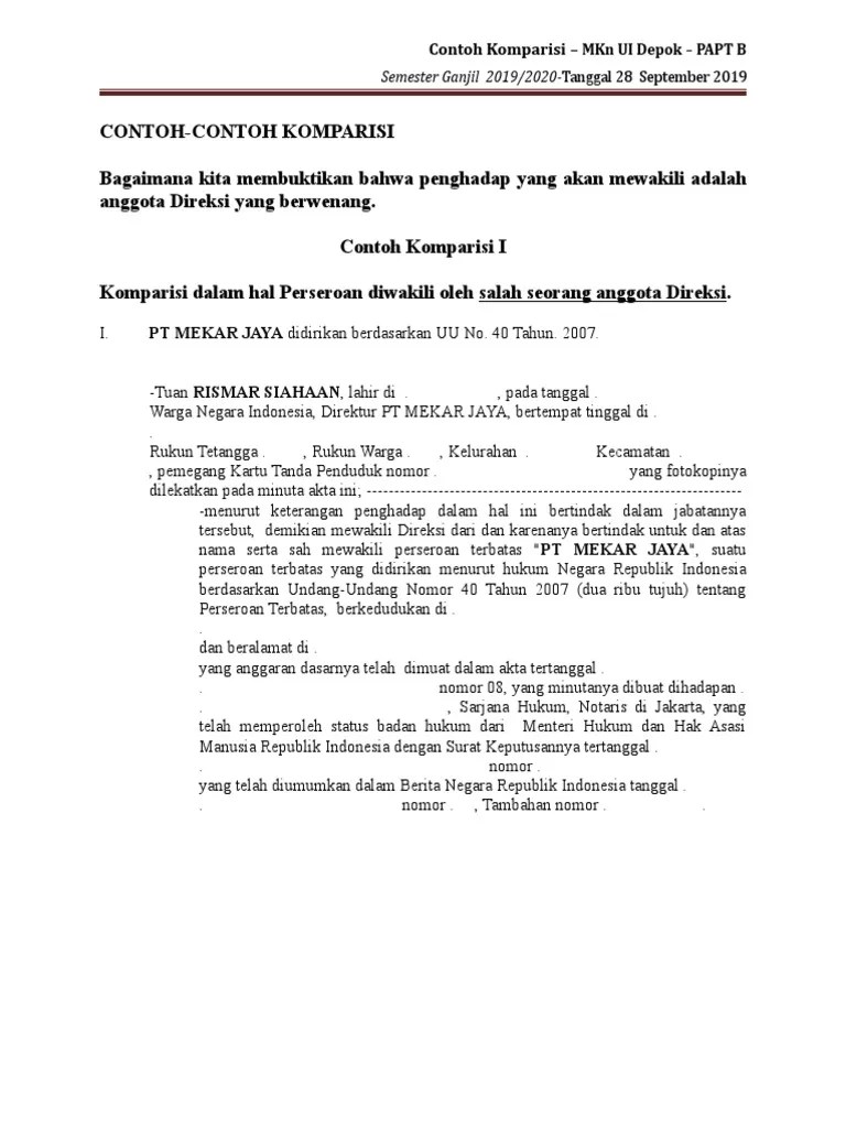 Nama dan tempat kedudukan perseroan; Macam Macam Komparisi Pdf
