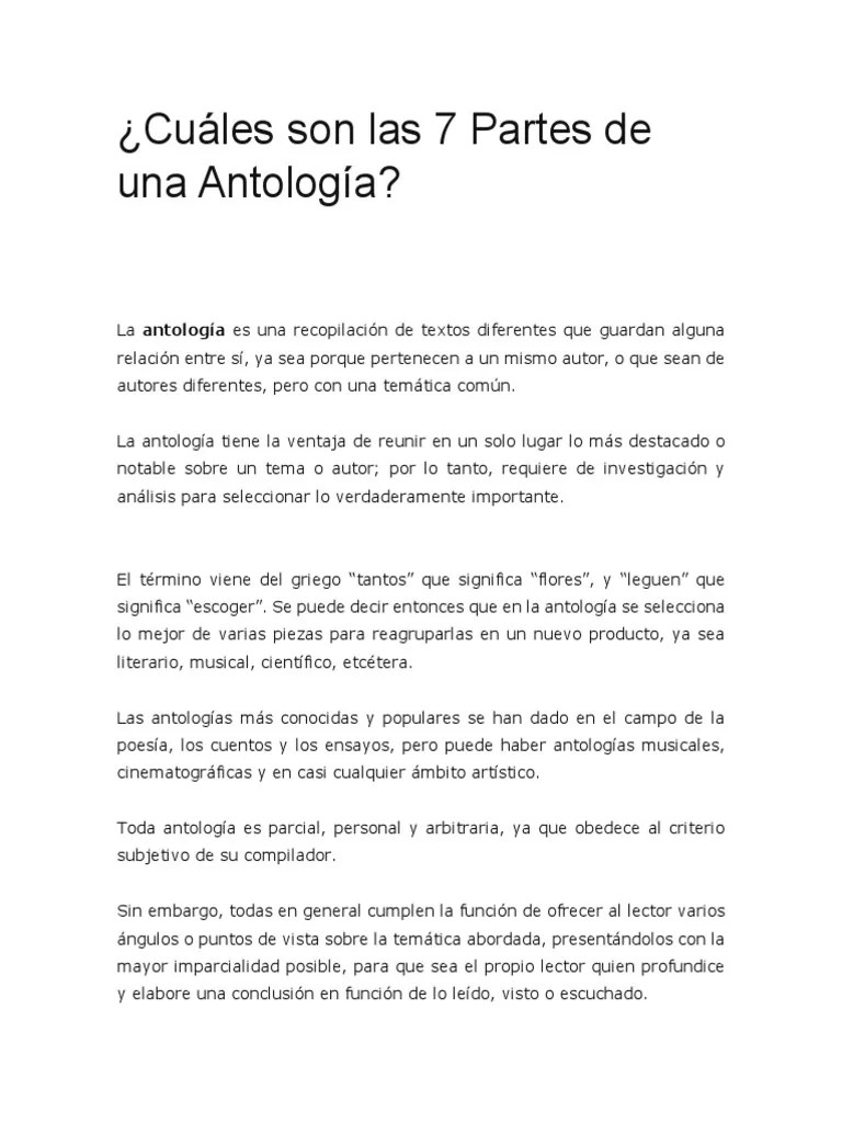 De 1° a 3° material. Cuales Son Las 7 Partes De Una Antologia Pdf Antologias Autor