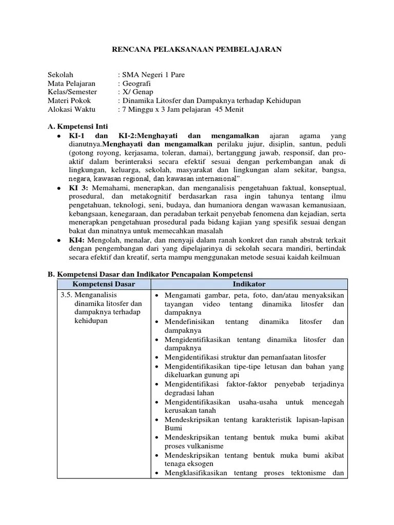 (2020) perangkat pembelajaran geografi kelas x materi dinamika litosfer dan pengaruhnya terhadap kehidupan. Rpp Geografi Kelas X Semester 2 Pdf