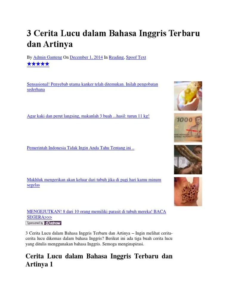 Cerpen Lucu Bahasa Inggris Dan Artinya – Sketsa