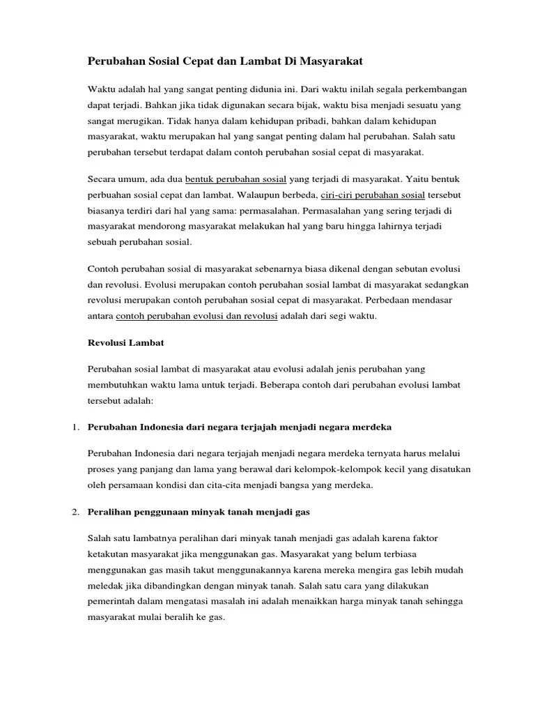 6 Contoh Perubahan Sosial Cepat Dan Lambat Di Masyarakat | PDF