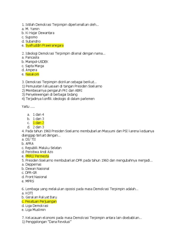 Latihan Soal Demokrasi Terpimpin | PDF