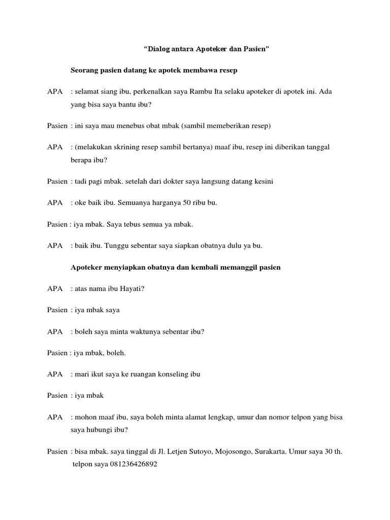Dialog Antara Apoteker Dan Pasien | PDF
