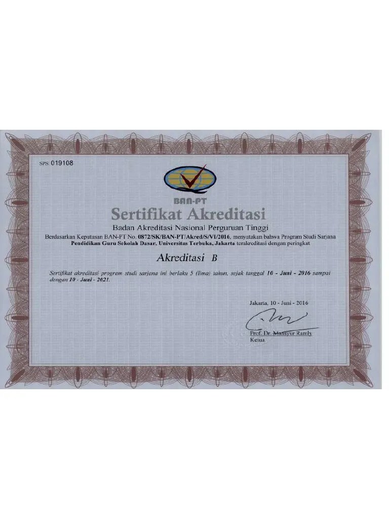 Fakultas teknik dan ilmu komputer. Sertifikat Akreditasi Pendidikan Guru Sekolah Dasar Ut B 10062021 Pdf