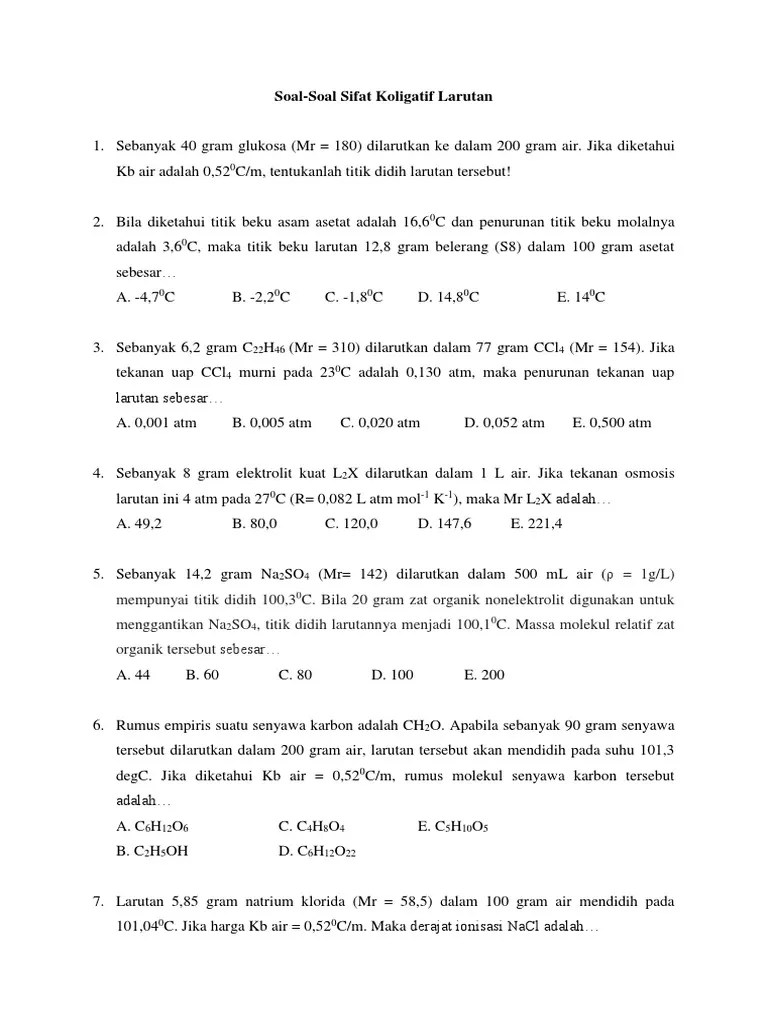 Contoh Soal Sifat Koligatif Larutan | PDF