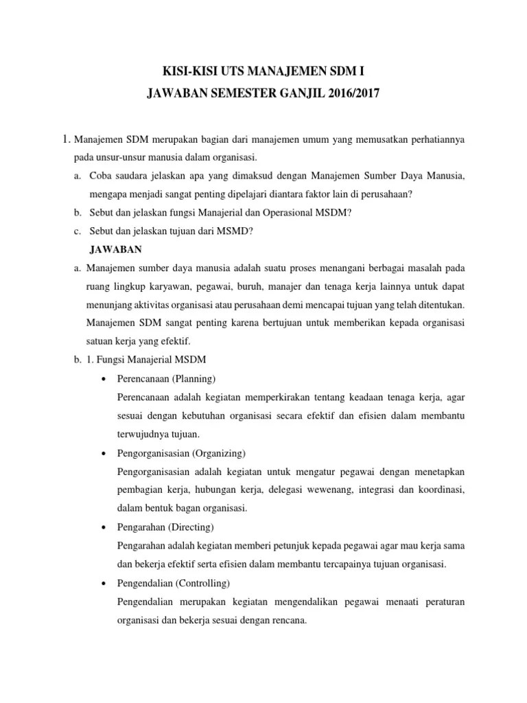 Jawaban Kisi-Kisi Uts Manajemen SDM I | PDF
