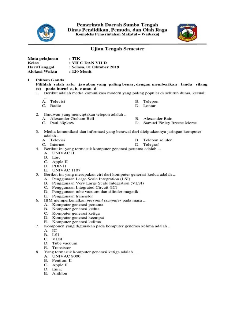 Soal Mid Tik Kelas Vii C &amp; D | PDF