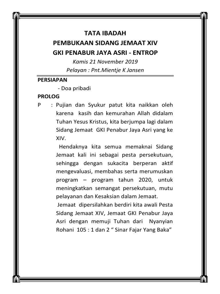 Tata Ibadah Pembukaan Sidang Jemaat | PDF