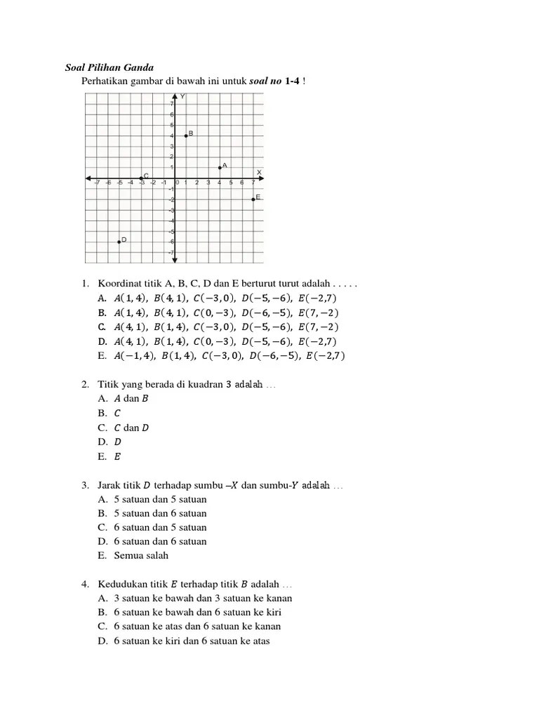 Diketahui titik p 3 2 dan q 15 13. Soal Koordinat Cartesius Kelas 8 Pdf Beinyu Com