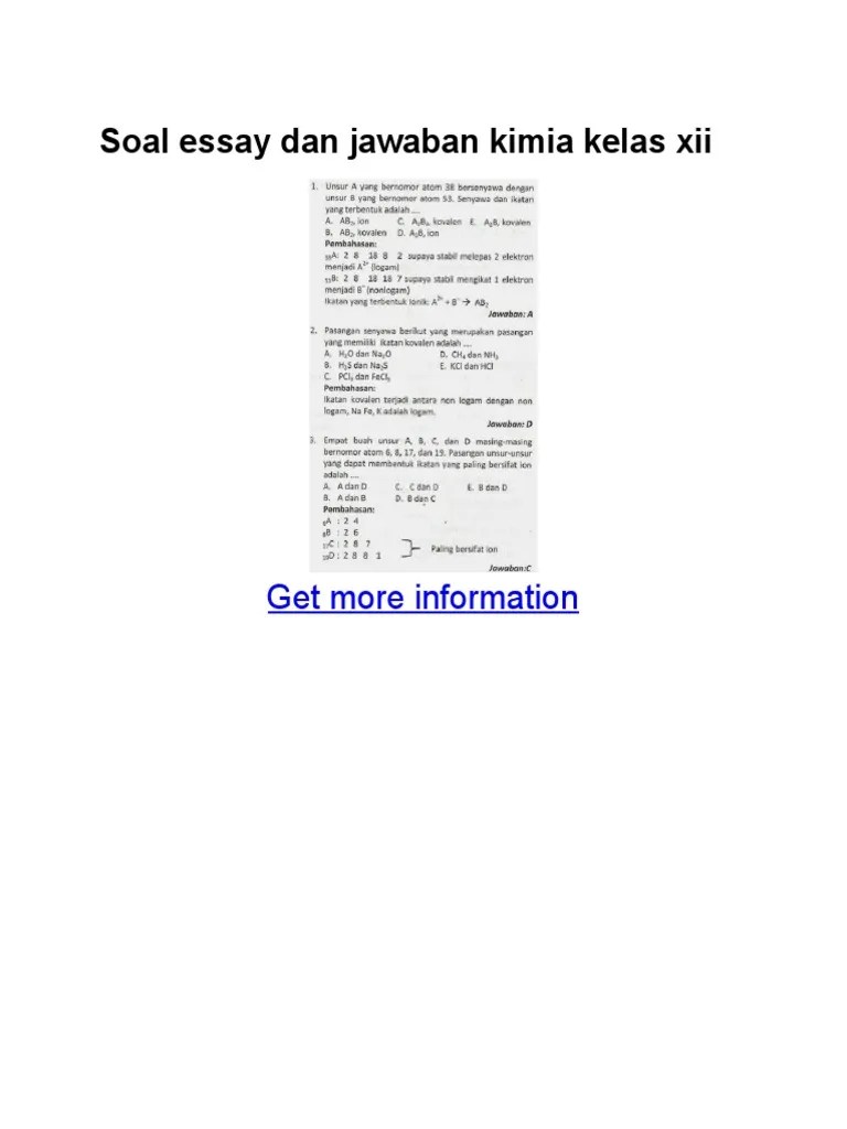 Contoh soal fisika kelas xi semester 2 beserta jawaban excellentxilus. Soal Essay Dan Jawaban Kimia Kelas Xii Pdf Pdf