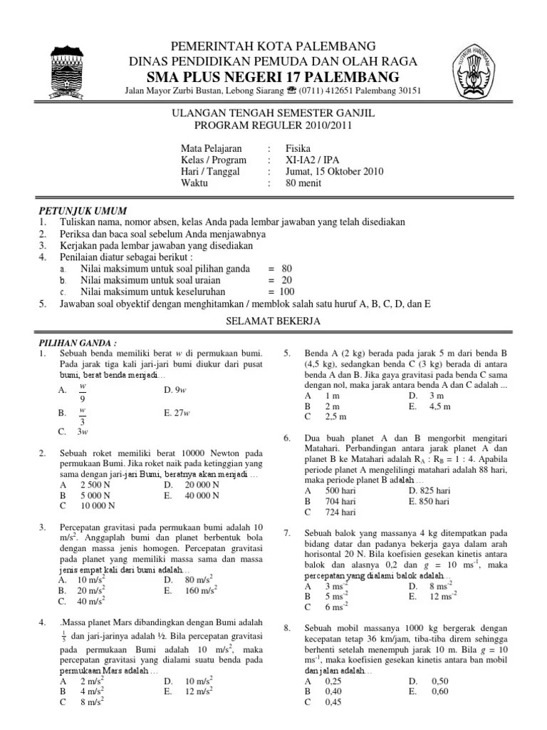 Soal ini di upload di www.bospedia.com, . Soal Uas Fisika Sma Kelas 11 Semester 1 Beinyu Com