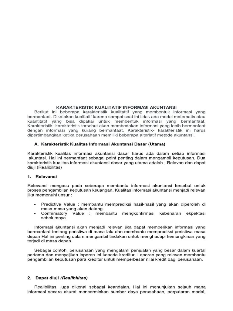 Karakteristik Kualitas Informasi Akuntansi Dasar | PDF