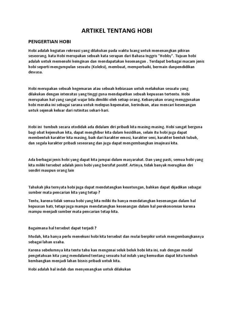Cara menceritakan hobi yang kita miliki: Artikel Tentang Hobi Pdf