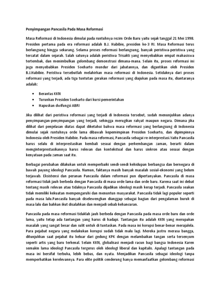 Penyimpangan Pancasila Pada Masa Reformasi | PDF