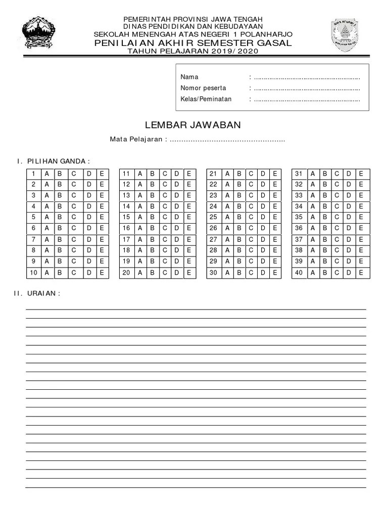 1 ujian tengah semester ganjil algoritme dan pemrograman sabtu, ketentuan ujian: Lembar Jawab Pas Pdf
