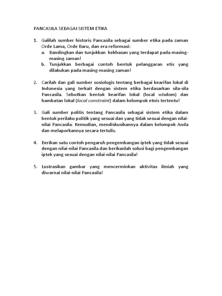 Kumpulan Soal Pancasila Sebagai Sistem Etika