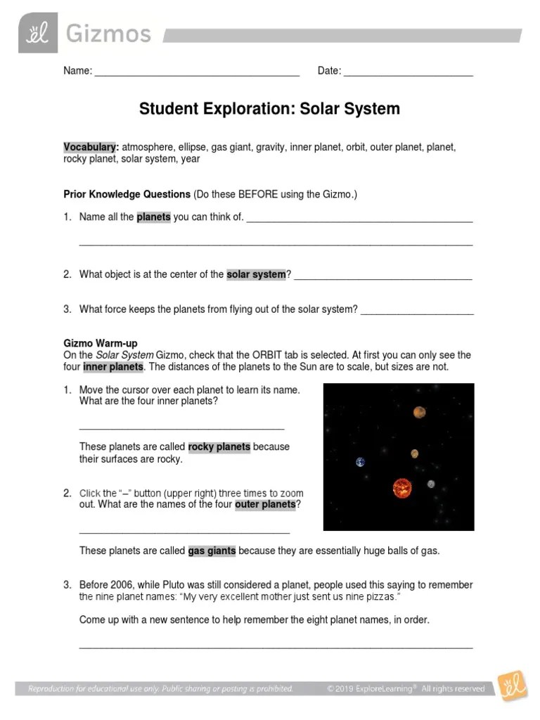 In the video above\, the sun body is represented by the wire mesh sphere, and the planets ar. Solarsystem Worksheet For Gizmo Assignment Pdf Orbit Planets