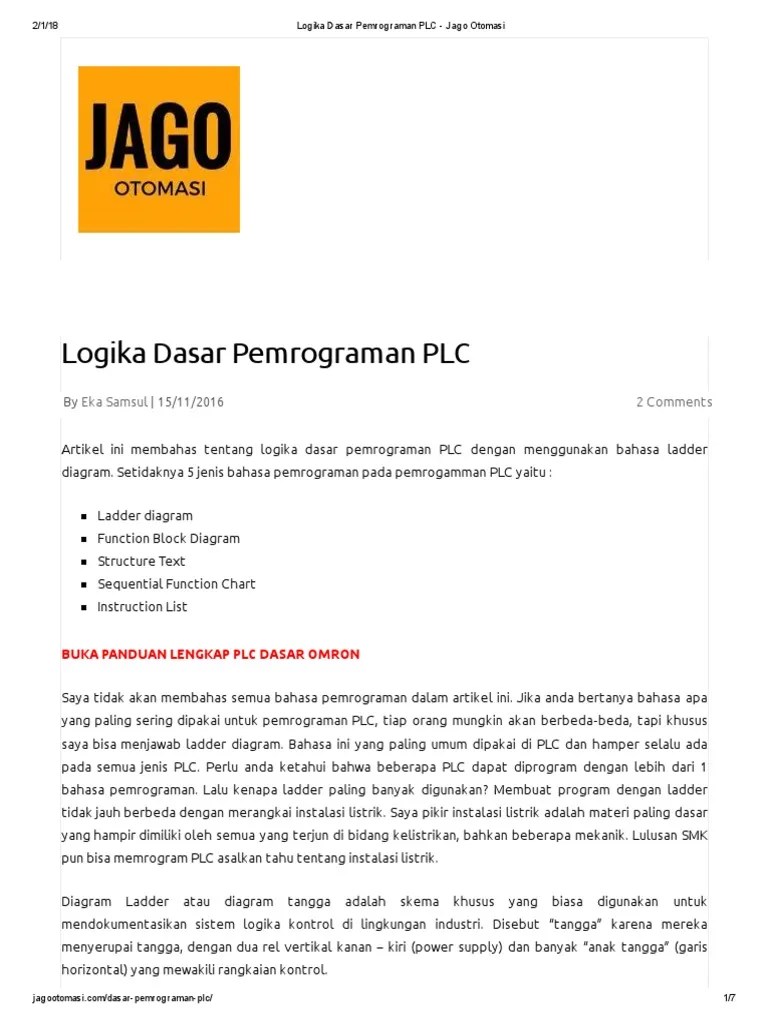 Logika Dasar Pemrograman PLC - Jago Otomasi