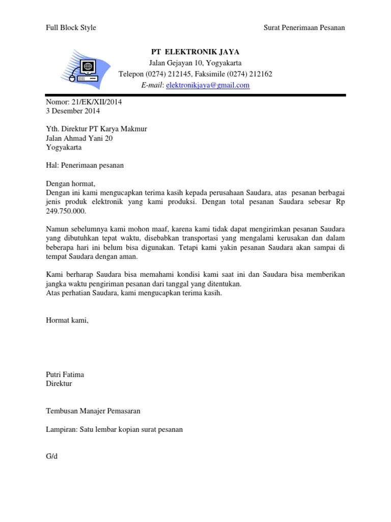 Surat Penerimaan Pesanan | PDF