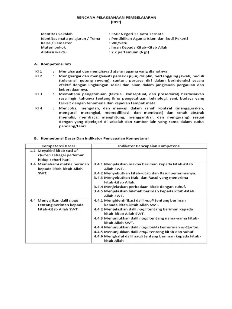 RPP Beriman Kepada Kitab-Kitab Allah | PDF