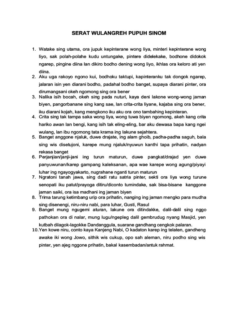 Serat wulangreh pupuh sinom arupa.​. Serat Wulangreh Pupuh Sinom Pdf