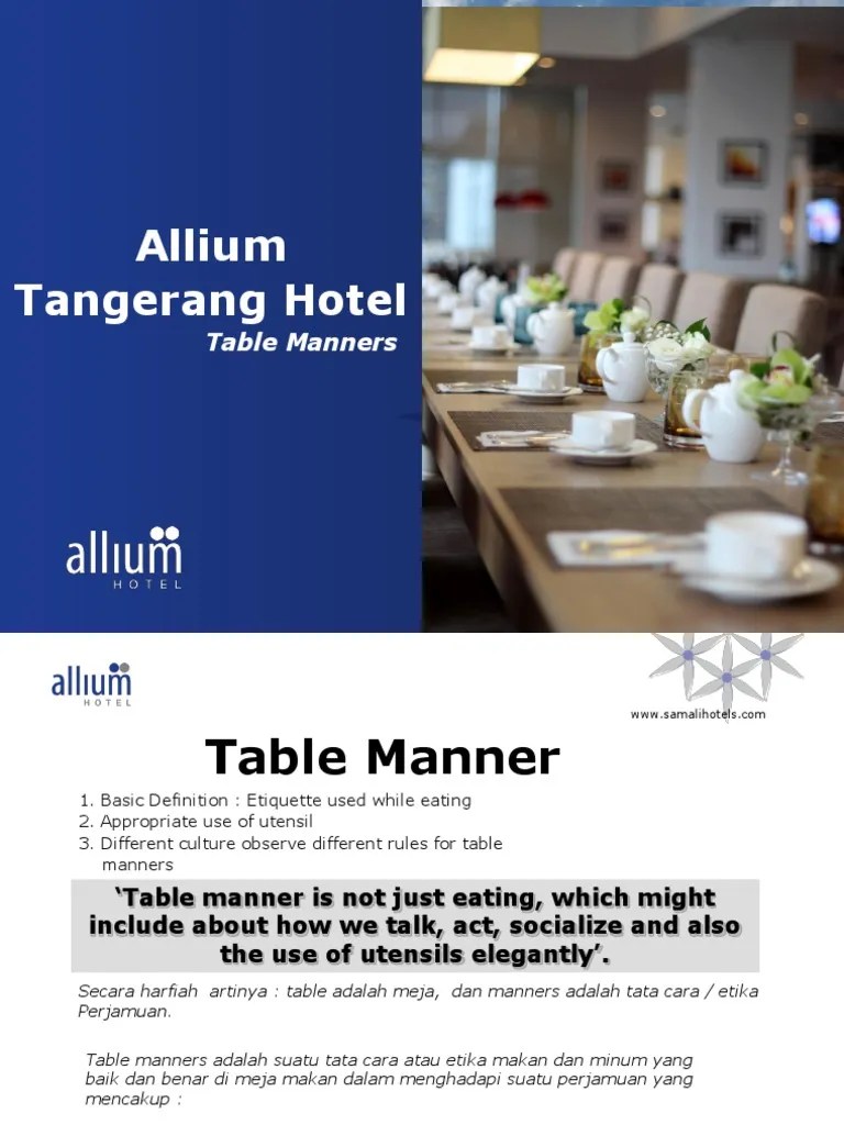Table Manners by Allium Tangerang Hotel | PDF | Mayonnaise | Salad