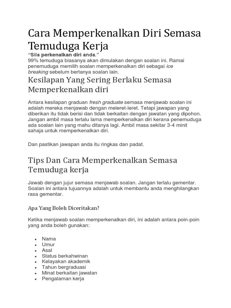 Cara Memperkenalkan Diri Semasa Temuduga Universiti Temuduga Upu Online Cara Perkenal Diri Dan Ayat Pembuka Youtube Cara Untuk Mudah Menjawab Soalan Temuduga Kiasan Fadil