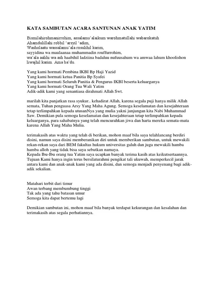 Contoh Sambutan Santunan Anak Yatim - tukaffe.com